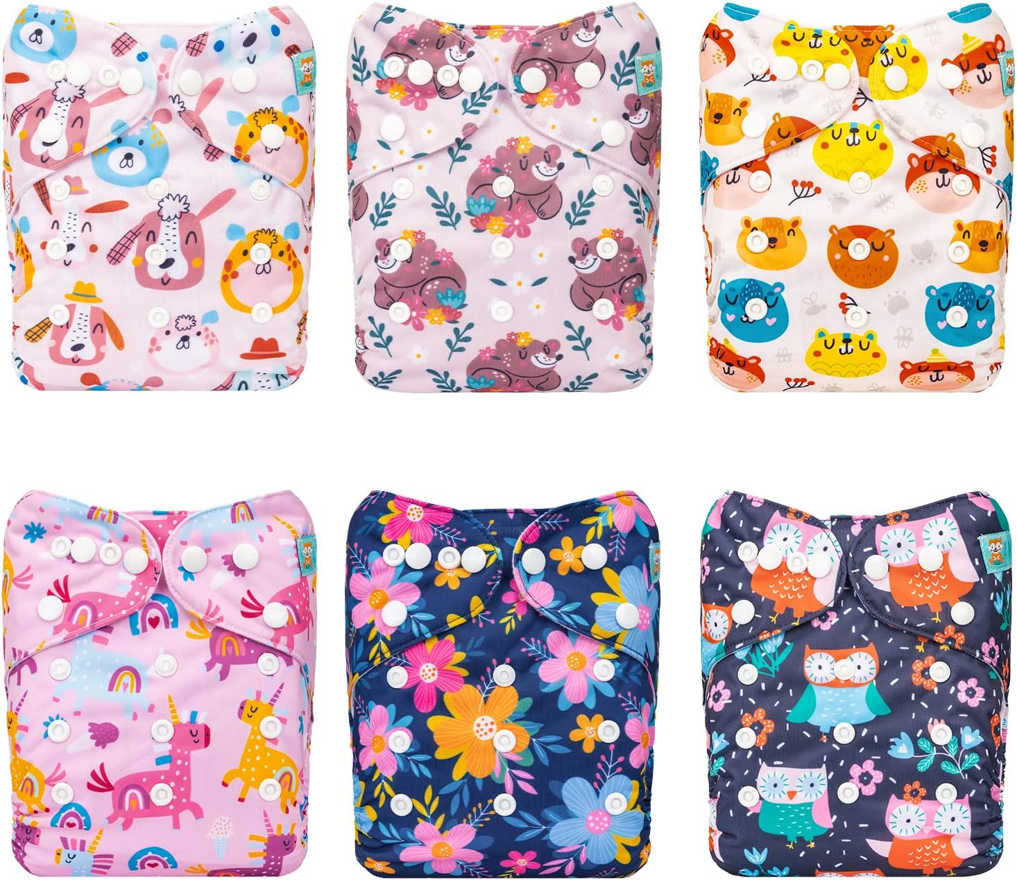 ALVABABY Baby Cloth Diapers 6 Pack + 12 Inserts One Size Adjustable Washable Reusable for Baby Girls and Boys 6BM102 - Image 1